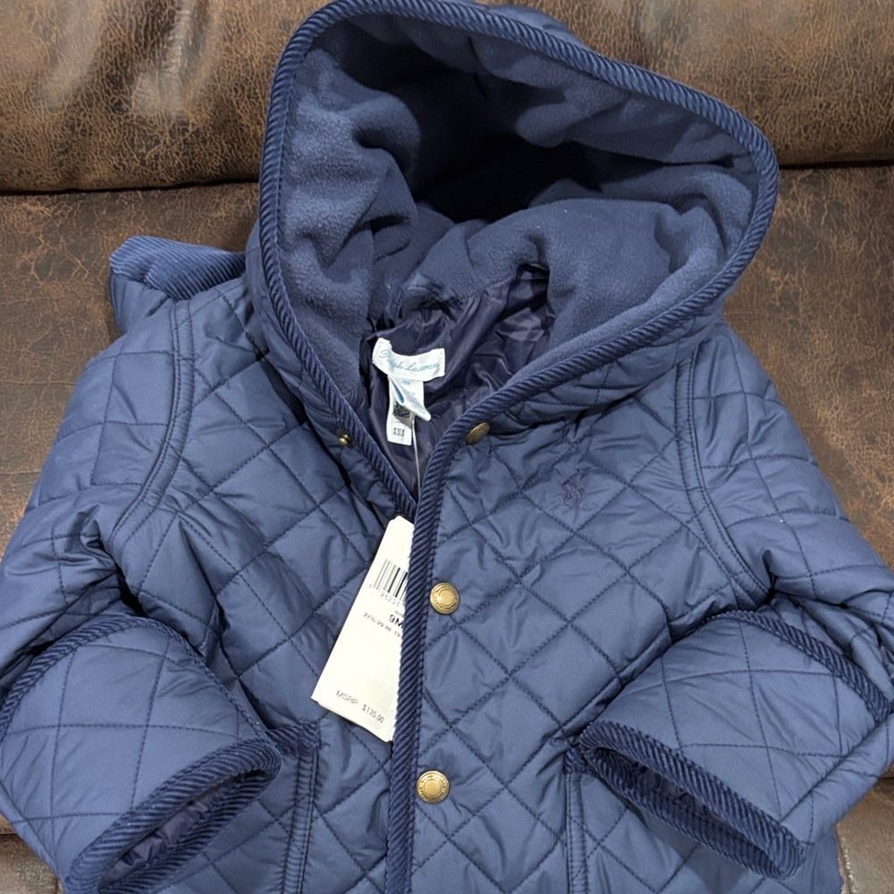 Ralph Lauren Navy Quilted Hooded Snowsuit with Gold Buttons